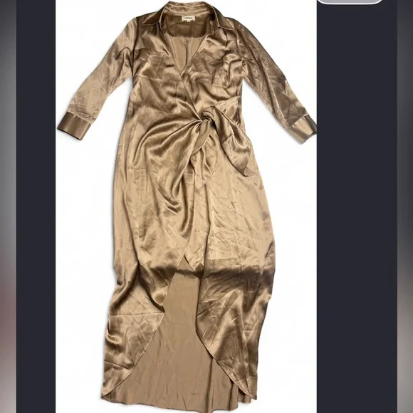 L'AGENCE Kadi Silk Maxi Ling Wrap Silk Dress V Neck Cappuccino Luxury Formal - Picture 4 of 7